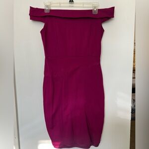 Lulu's Off-Shoulder Fuchsia Midi Dress